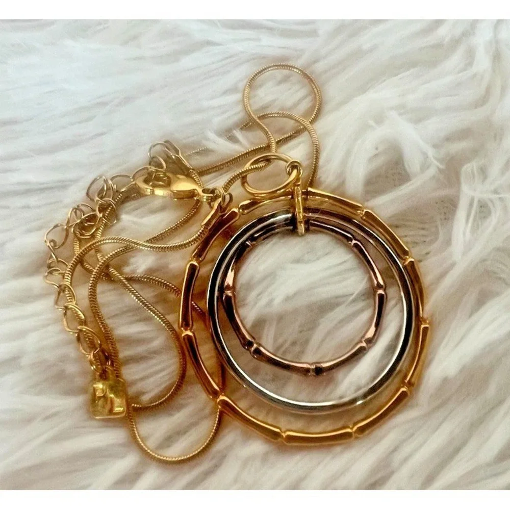 Park Lane Necklace‎ Mixed Metal Gold Silver Rose Circle Pendant Snake Chain 17